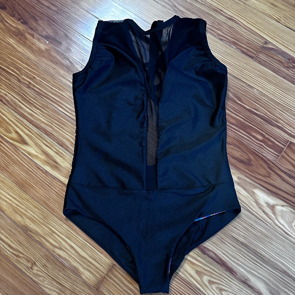 Chic Black Mesh Women's One-Piece Swimsuit